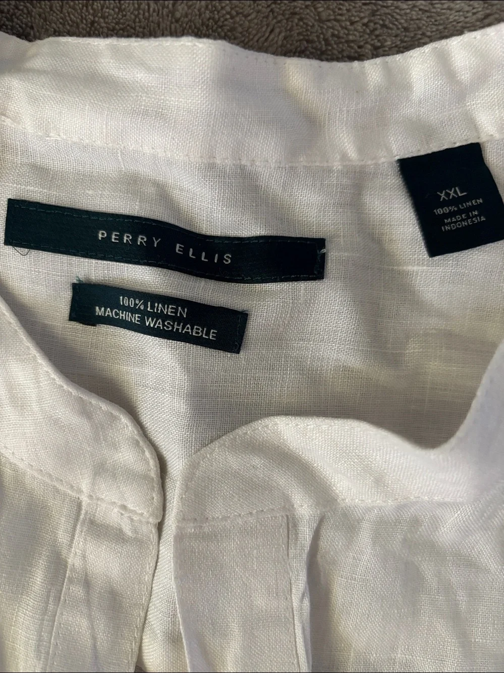 Perry Ellis Solid Men's White Linen Mandarin Collar Shirt Size XXL